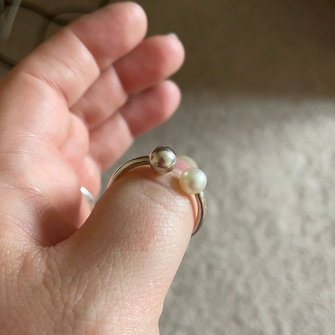 Genuine Pandora Silver Ball Open Ring With Pearl Size 60