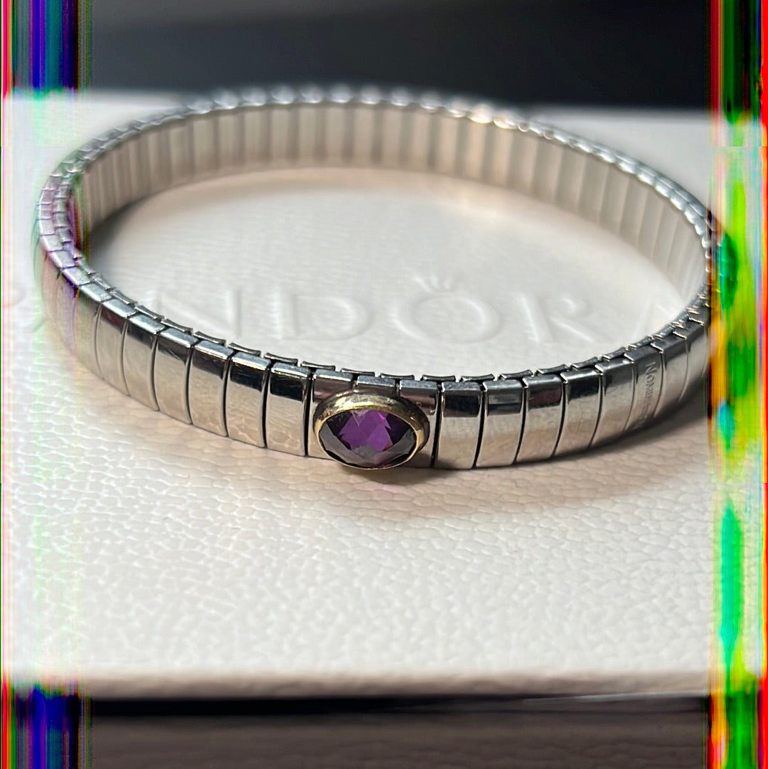 Genuine Nominations Sterling Silver Two Tone Amethyst Stretch Bracelet