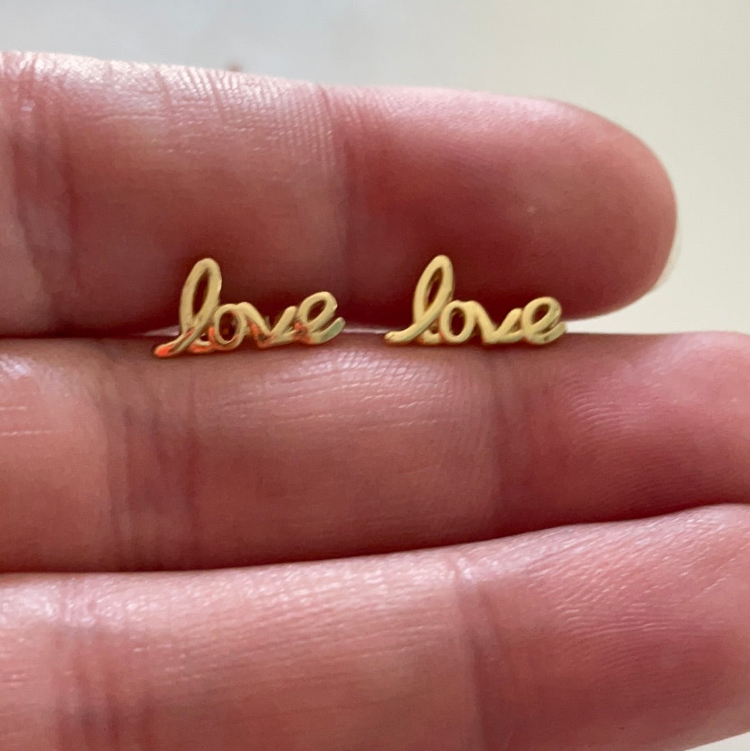 Brand New Gold Plated Sterling Silver Little LOVE Earrings