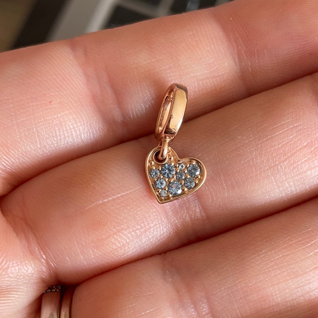 Genuine Pandora Rose Gold Small Heart Blue Stone Dangle Charm