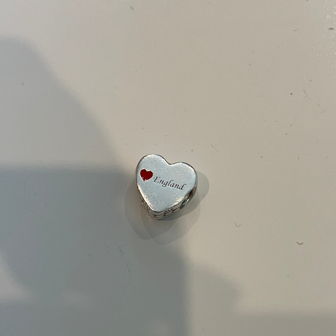 Genuine Pandora England Enamel Heart Travel Charm