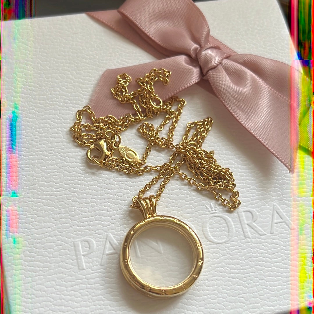 Genuine Pandora Shine Gold Medium Memory Locket Petite Pendant With Chain