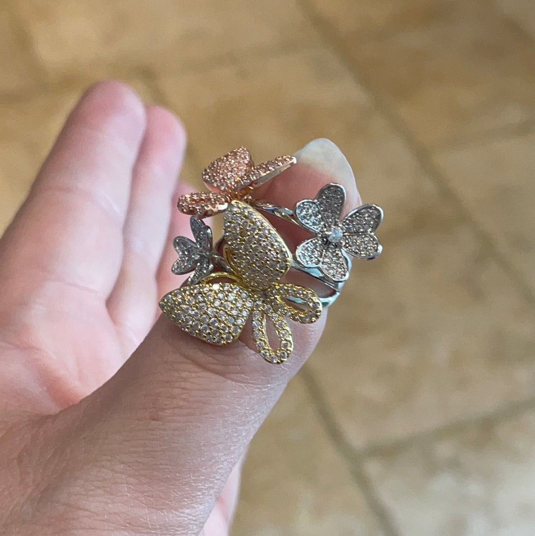 Brand New BEAUTIFUL Sterling Silver Pave Butterfly Ring in Various Colours and Sizes