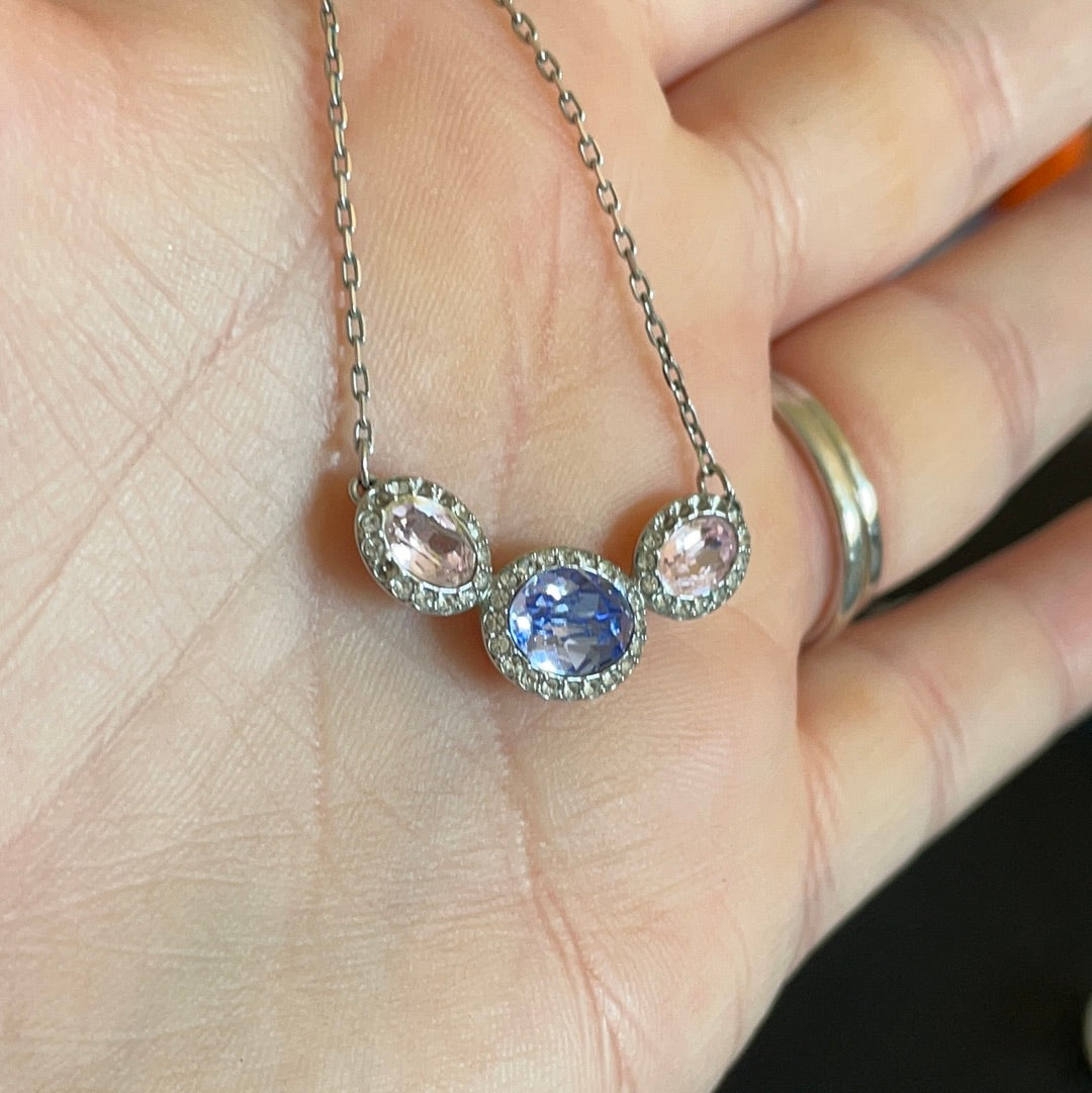 Genuine Swarovski Blue and Pink Stone Pave Necklace 50cm