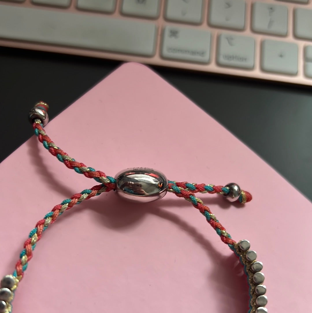 Genuine Links of London Sterling Silver Bracelet Multicoloured Cord Friendship Bar