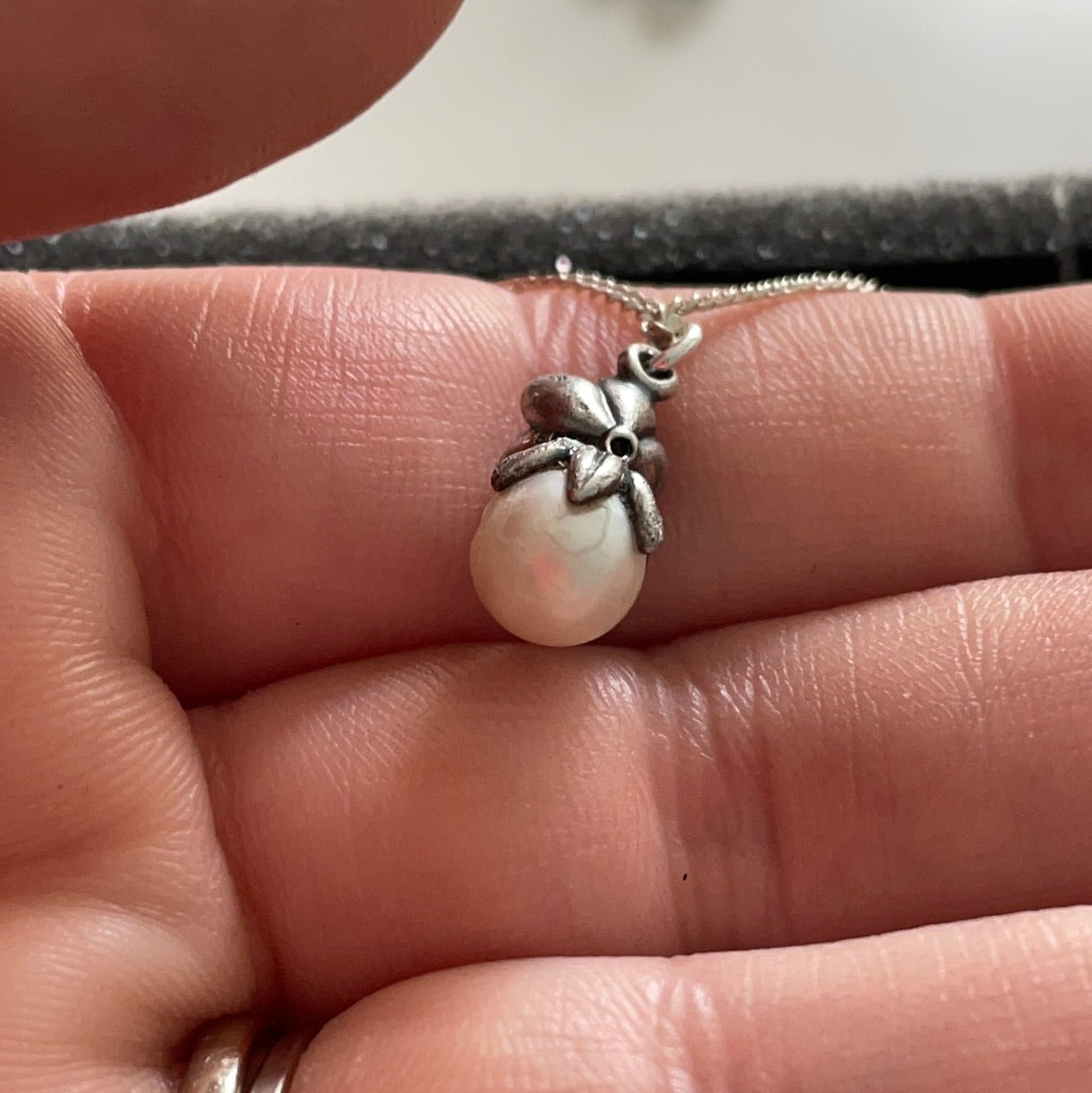 Genuine Pandora Rare Pearl Necklace Pendent with Mystic Flower