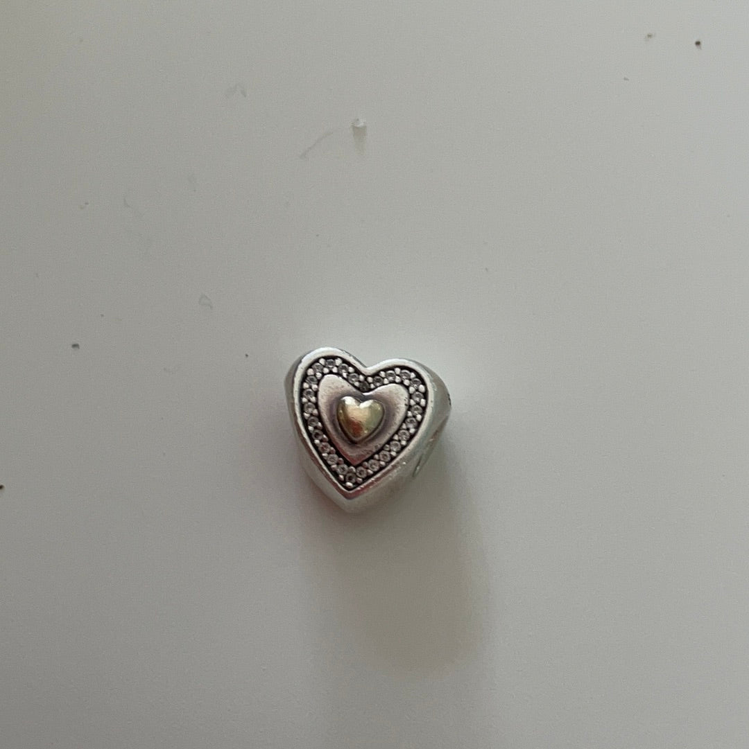 Genuine Pandora Two Tone Heart Pave with Wording 'Always in my heart'