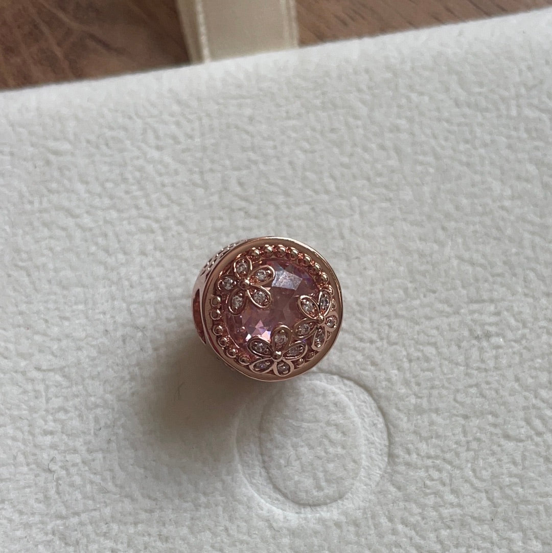 Genuine Pandora Rose Gold Sparkling Pink Pave Flower Daisy Charm