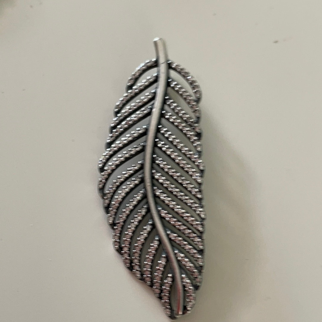 Genuine Pandora Pave Dazzling Dangling Feather leaf Pendant With 50cm