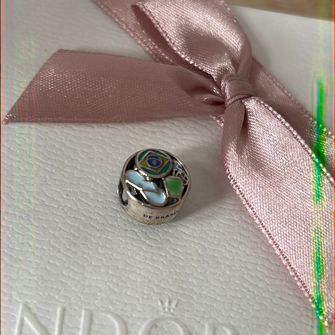 Genuine Pandora Brazil Flip Flop Flag Enamel Charm