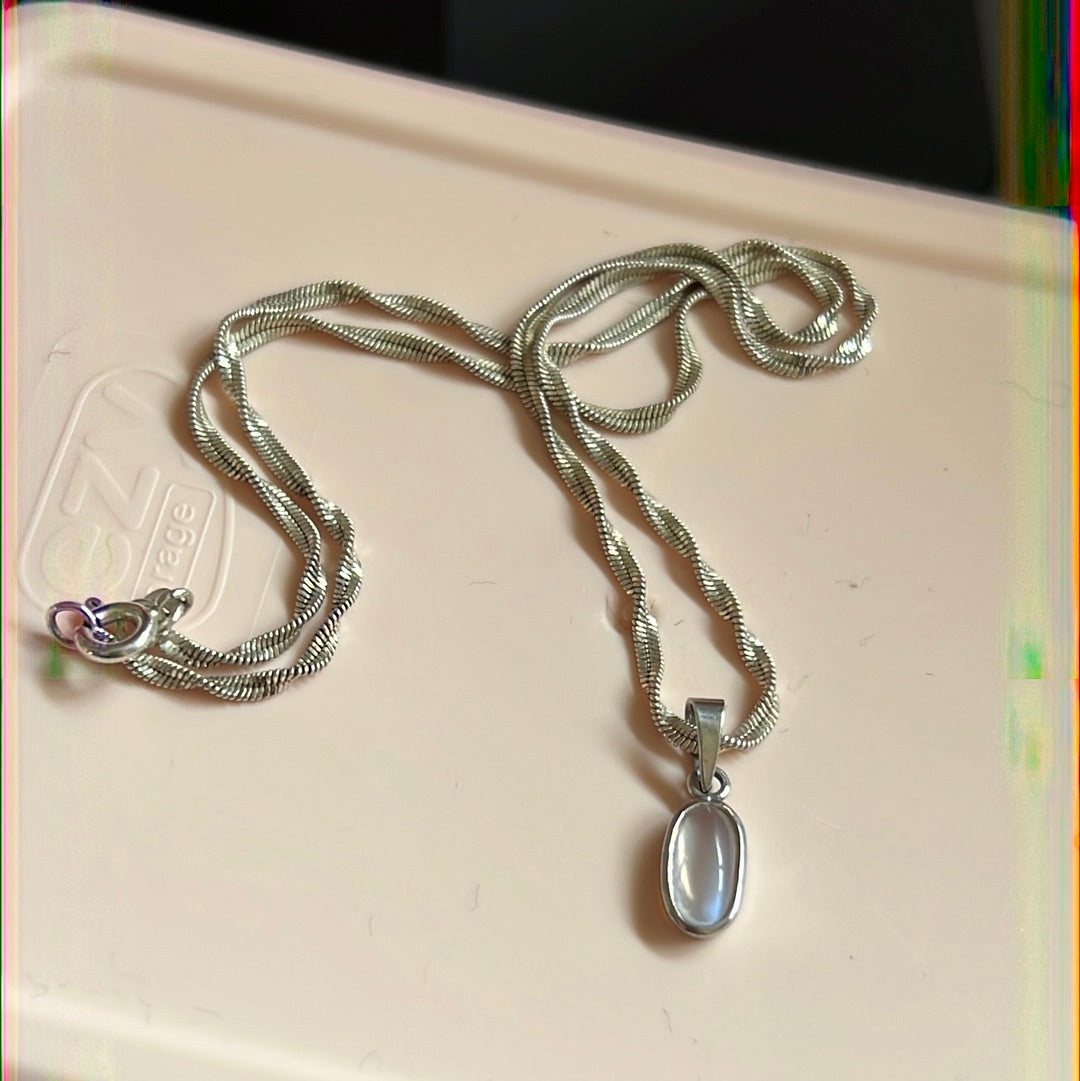 Sterling Silver Necklace Chain 40cm With Moonstone Pendant