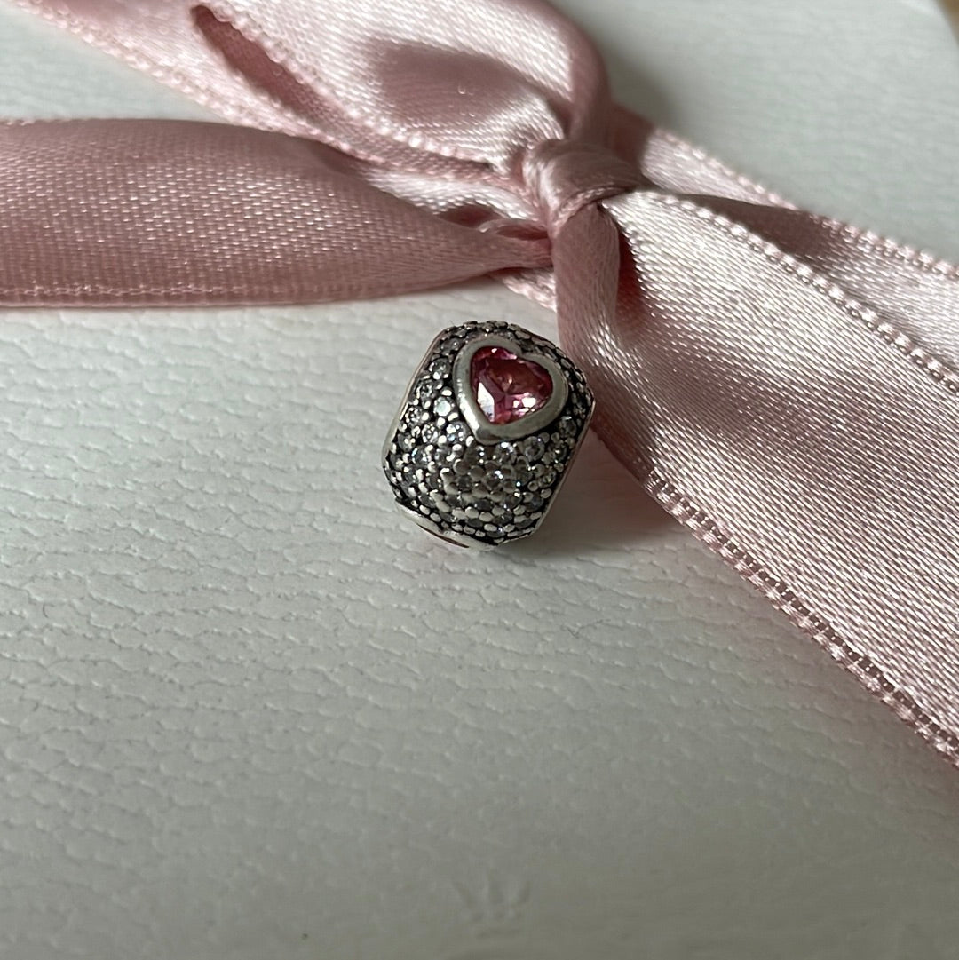 Genuine Pandora Clear Pave Charm With Pink CZ Hearts Charm