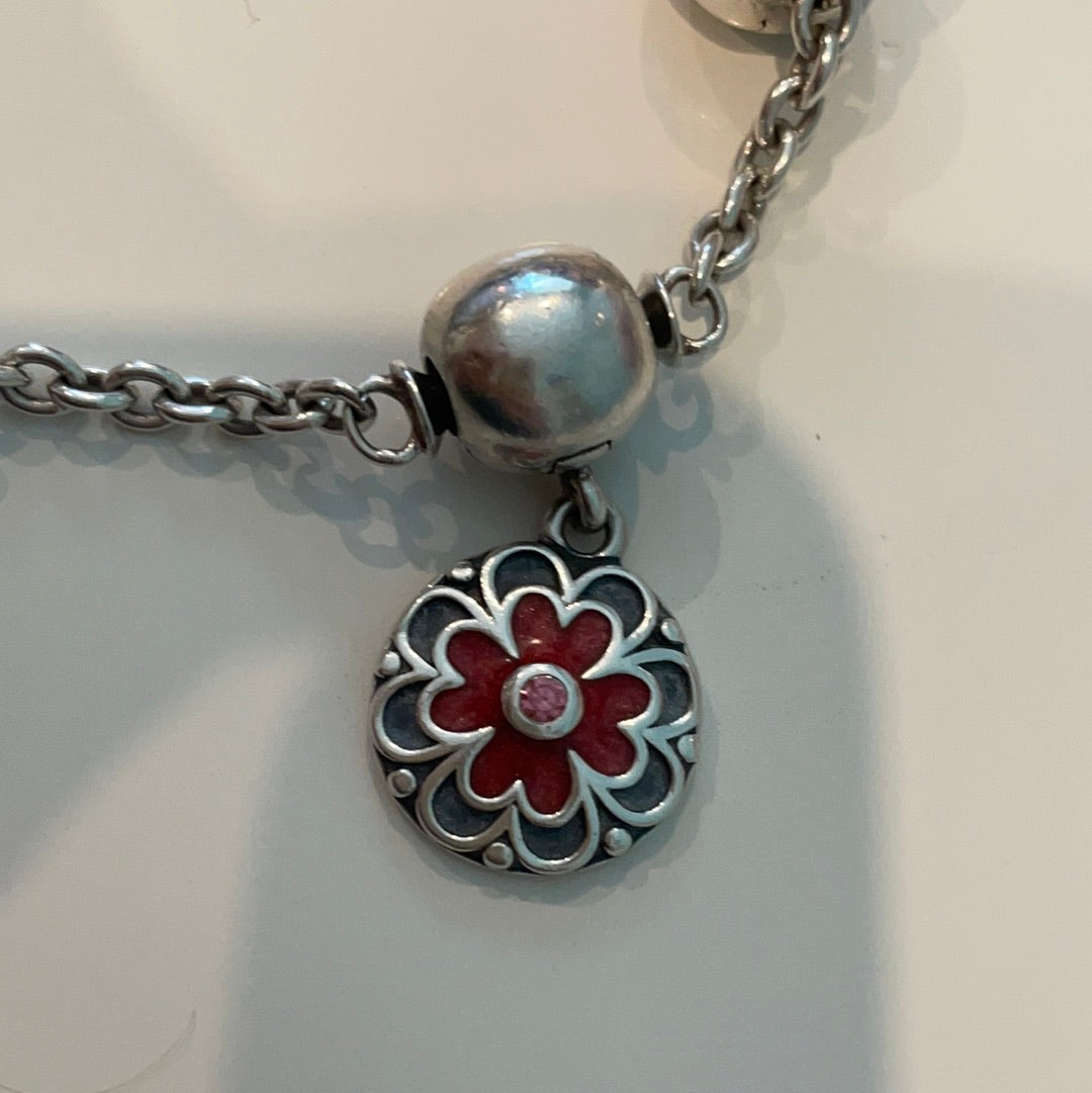 Genuine Pandora Red Enamel Rare Flower Dangle Clip Retired