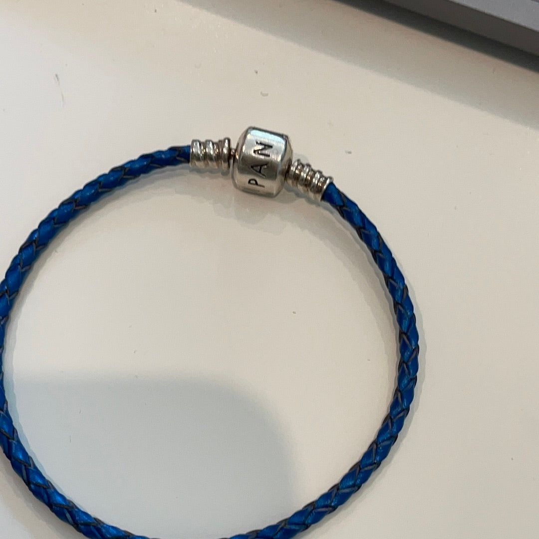 Genuine Pandora Navy Blue Leather Single Bracelet 19cm