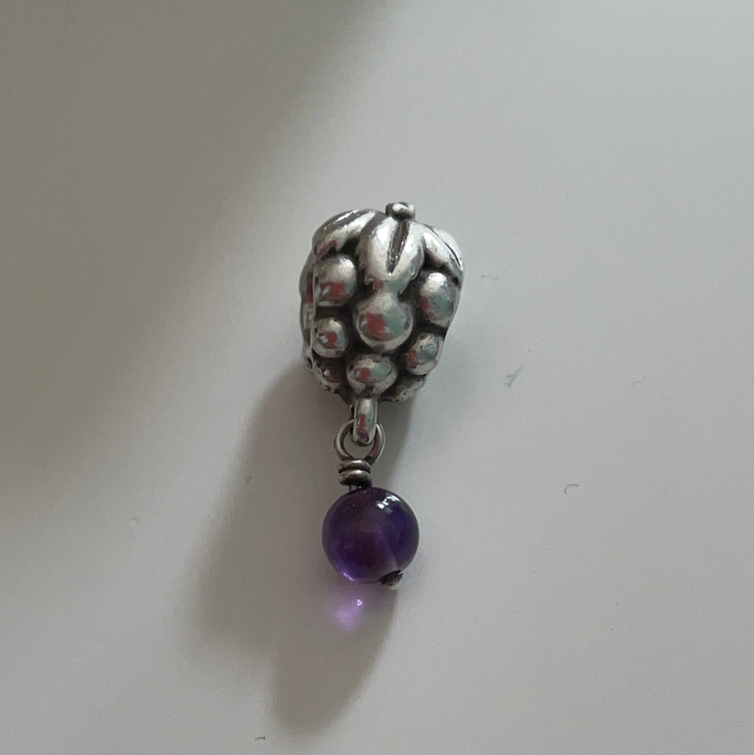 Genuine Pandora Rare Retired Grapes Charm With Stone Dangle