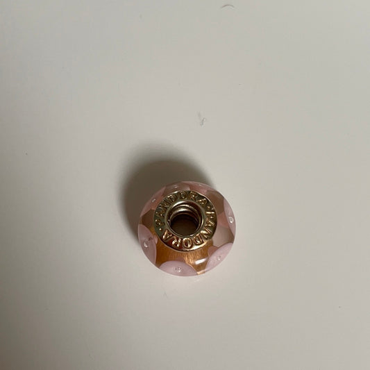 Genuine Pandora Solid 14ct Gold Pink Mystic Murano Charm HTF