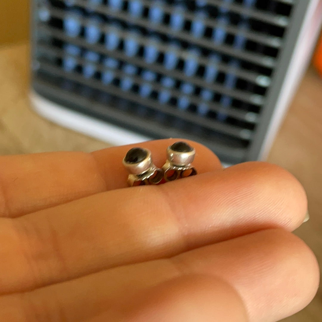 Genuine Pandora RARE Onyx Stone Earrings Studs