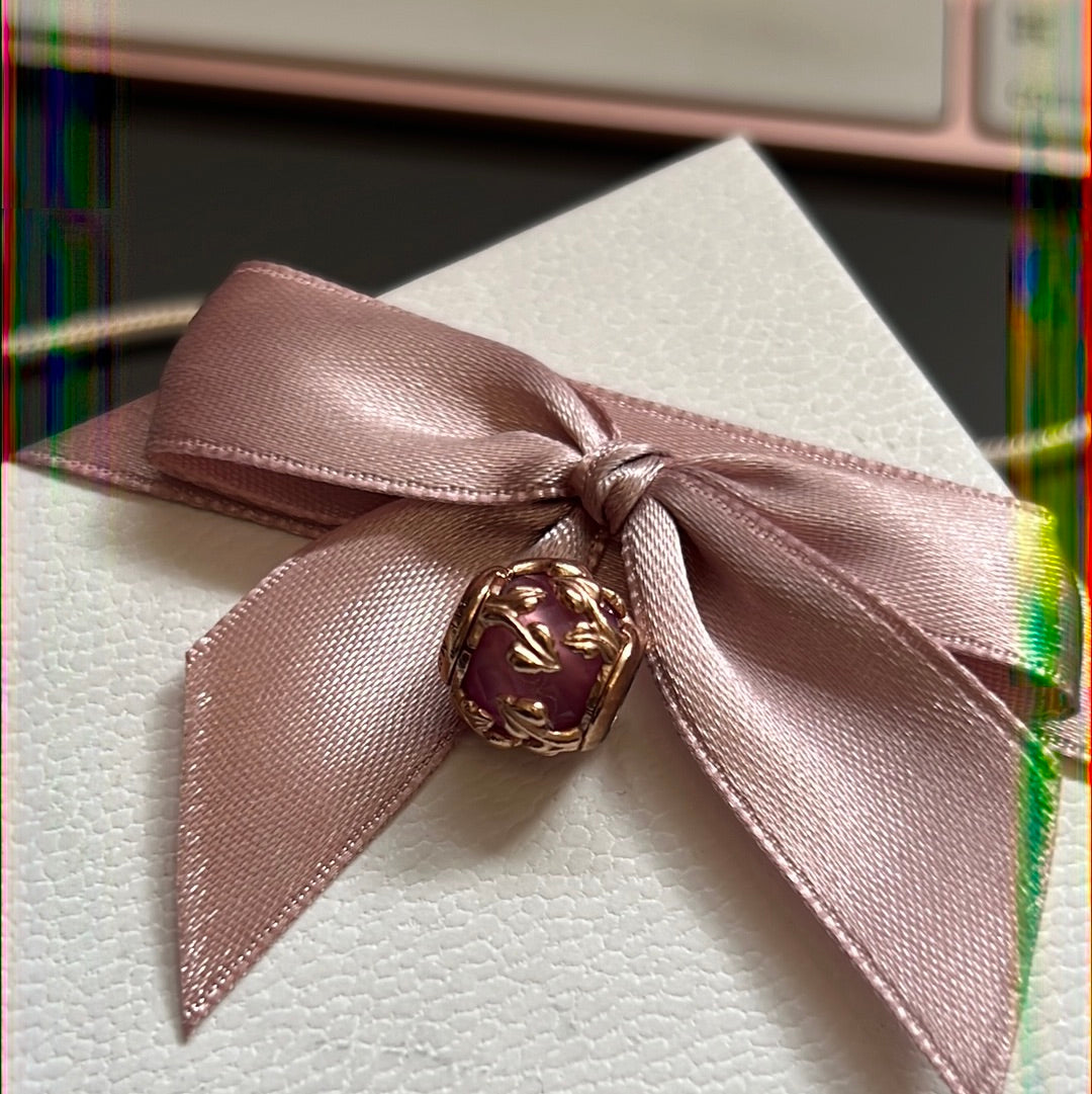 Genuine Pandora Rose Gold Decorative Leaves Leaf Pink Murano Glass Charm Charm