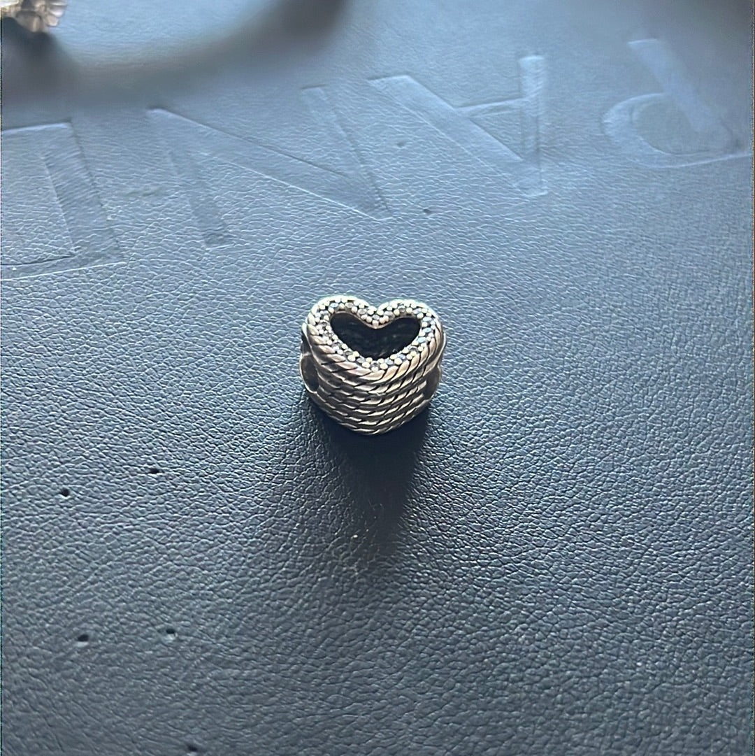 Genuine Pandora Pave Rope Heart Charm