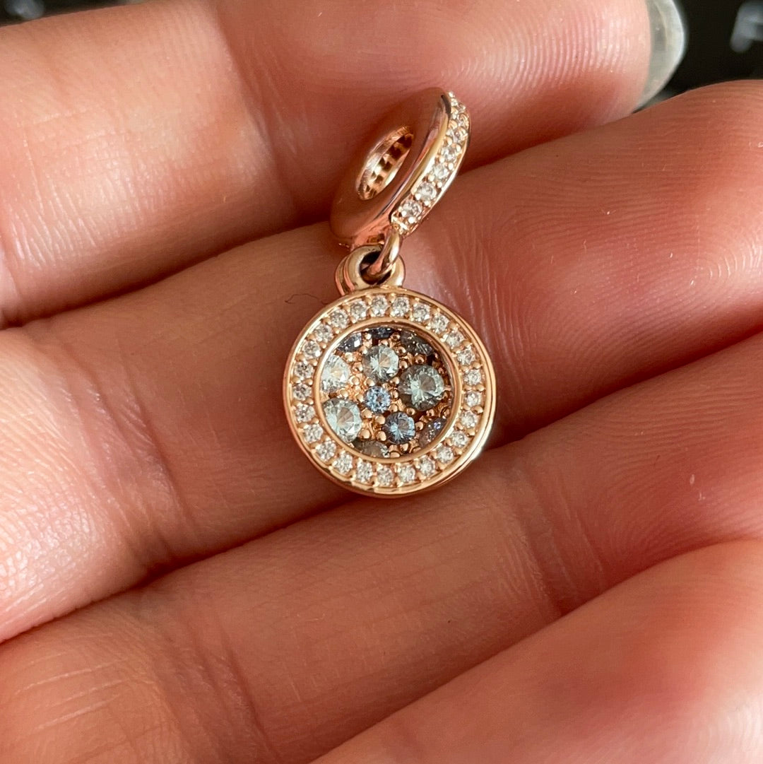 Genuine Pandora Rose Gold Pave Sparkling Disc O Dangle Pendant Charm