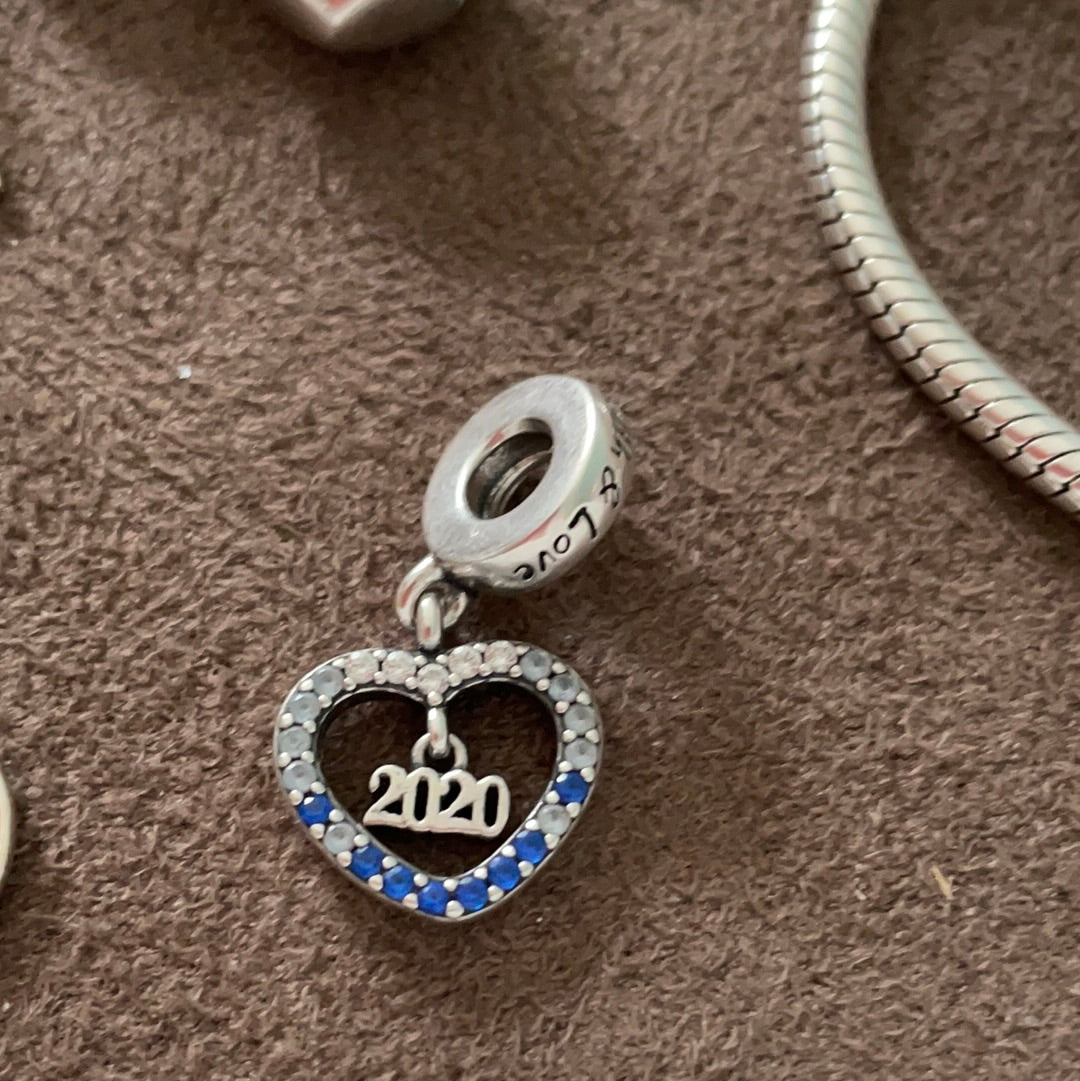 Genuine Pandora 2020 Blue CZ Pave New Year Dangle Covid Charm