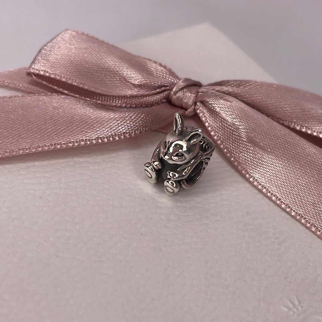 Genuine Pandora Rabbit Easter Bunny With Basket of Eggs Charm