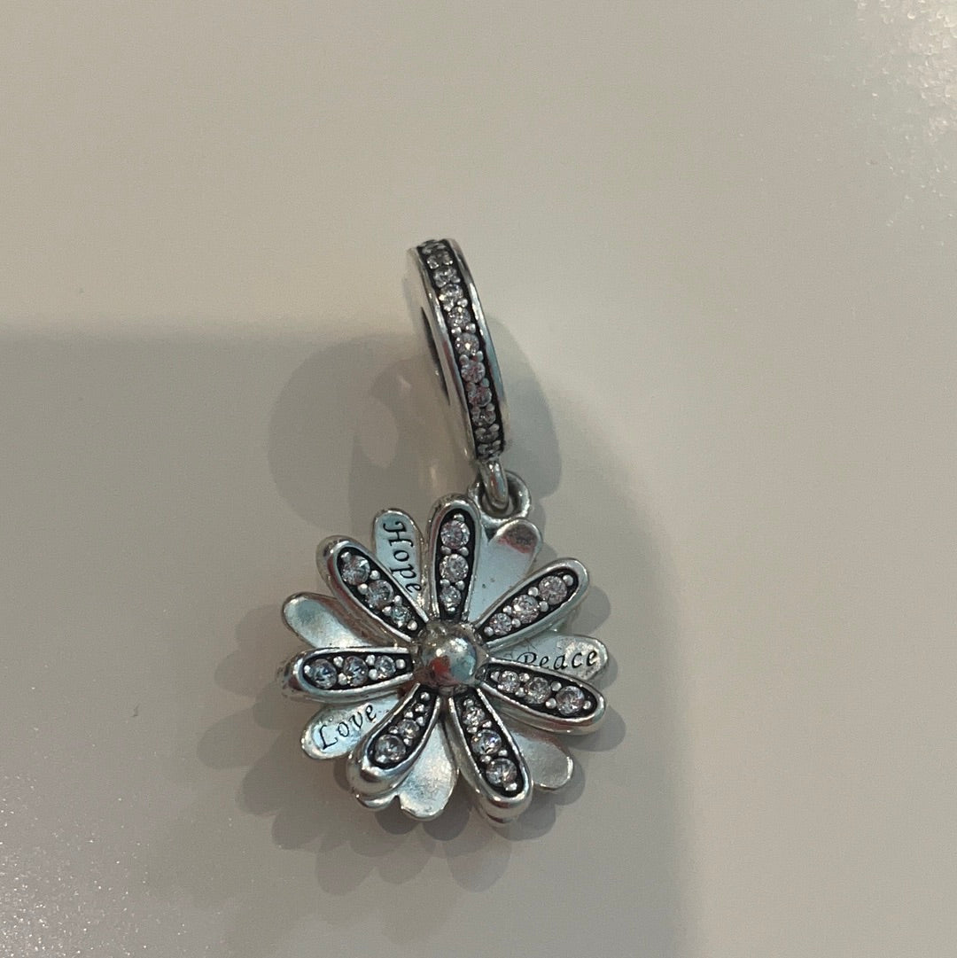 Genuine Pandora Sparkling Pave Daisy Dangle Pendant Charm