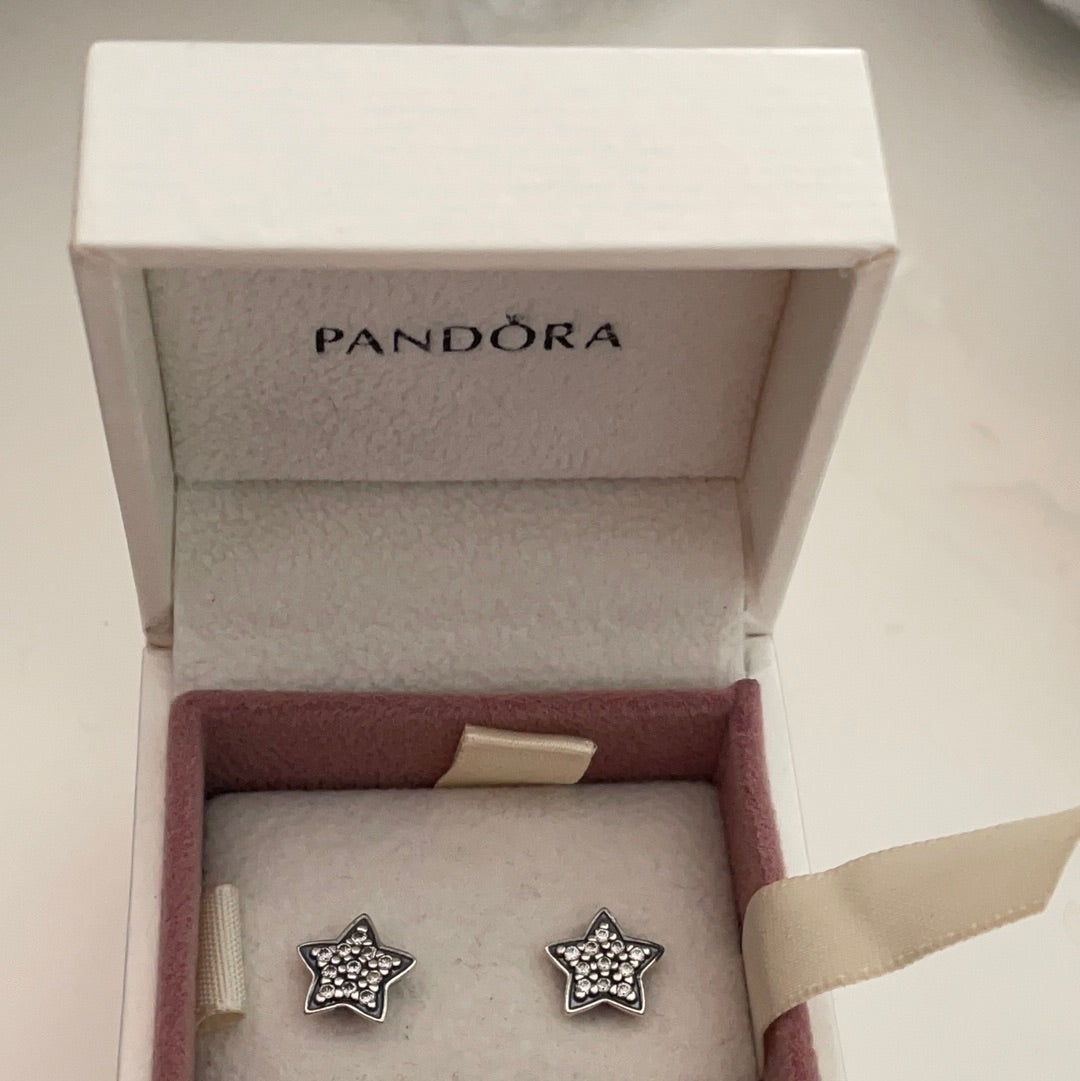 Genuine Pandora Oxidised Pave CZ Star Earrings Studs