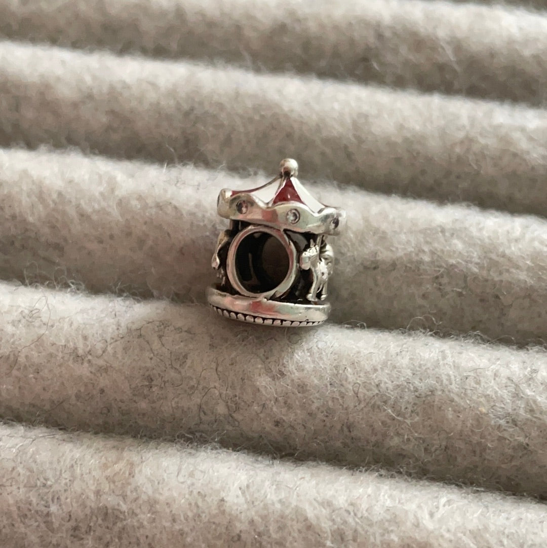 Genuine Pandora Christmas Enamel Merry Go Round Charm With 'Love, Peace, Believe'