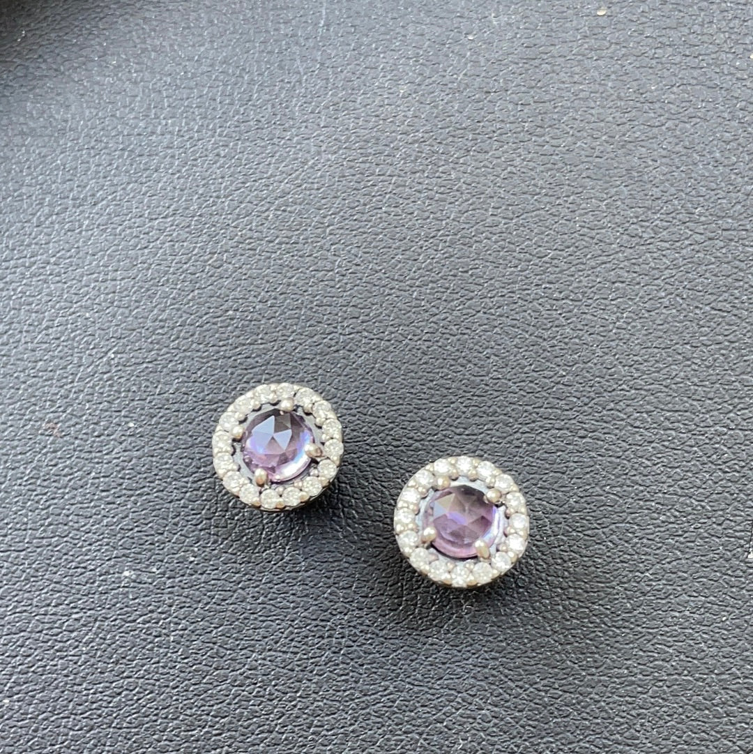 Genuine Pandora Legacy Purple Pave Earrings Studs