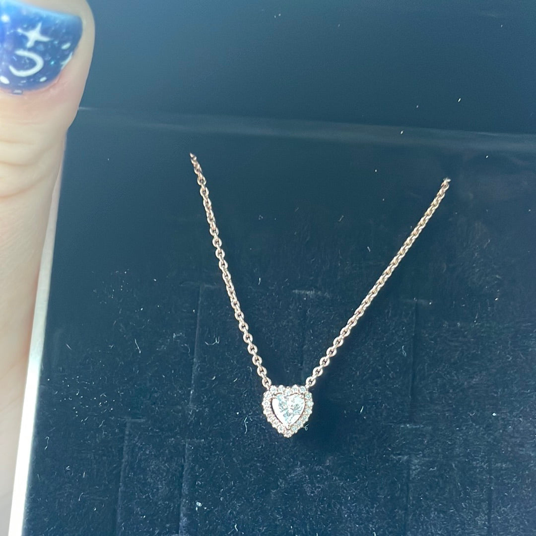 Genuine Pandora Rose Gold Pave CZ Heart Necklace