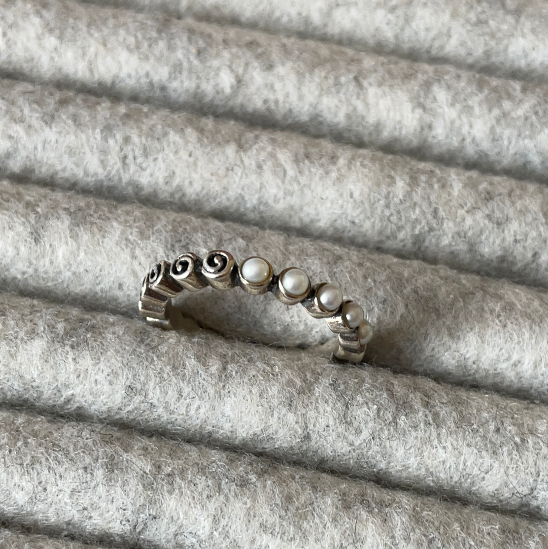 Genuine Pandora Half Pearl and Half Spiral Ring RARE HTF Size 52