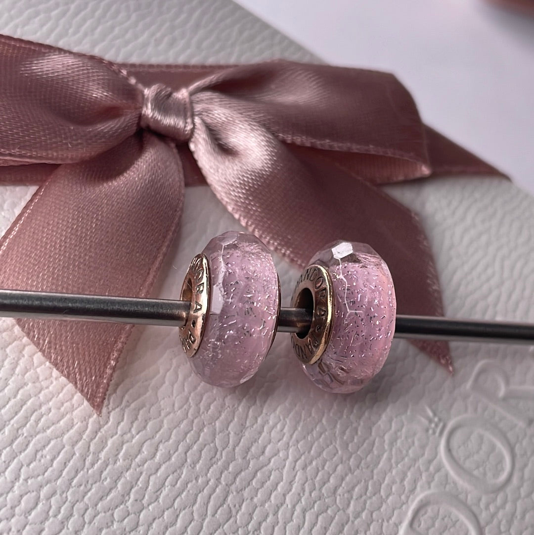 Genuine Pandora Rose Gold Faceted Murano In Pink With Sparkle