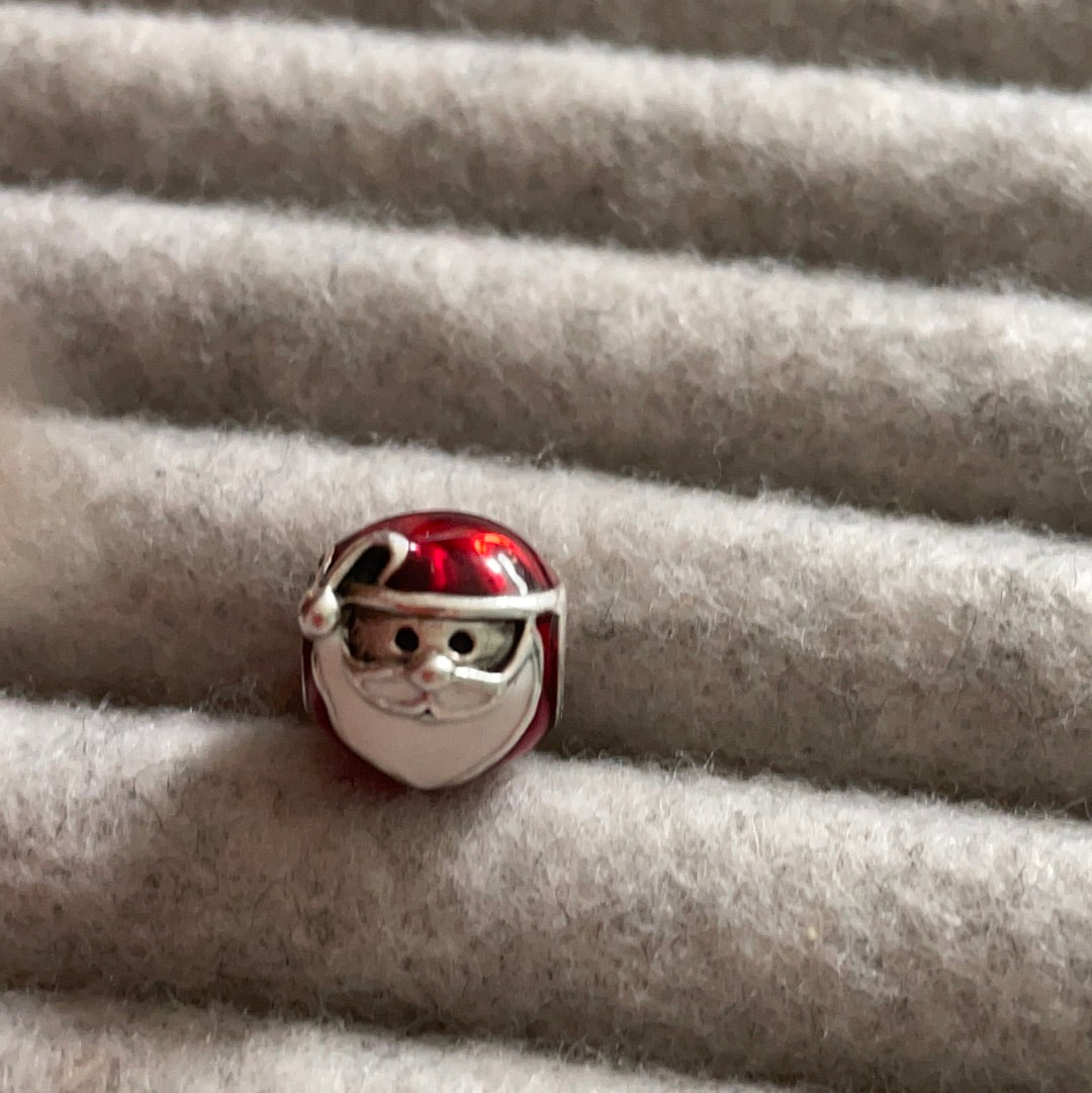 Genuine Pandora Red Enamel Charm Santa Claus Face Xmas