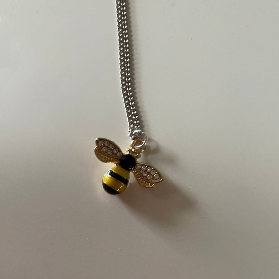 Brand New Silver Plated Enamel Bumble Bee Necklace IN BOX