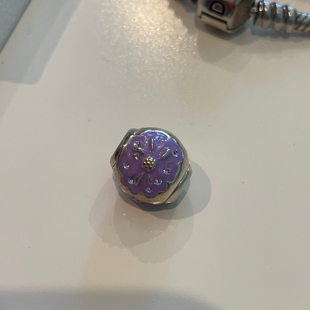 Genuine Chamilia Purple Enamel Pave Flower Charm with NANA on the back