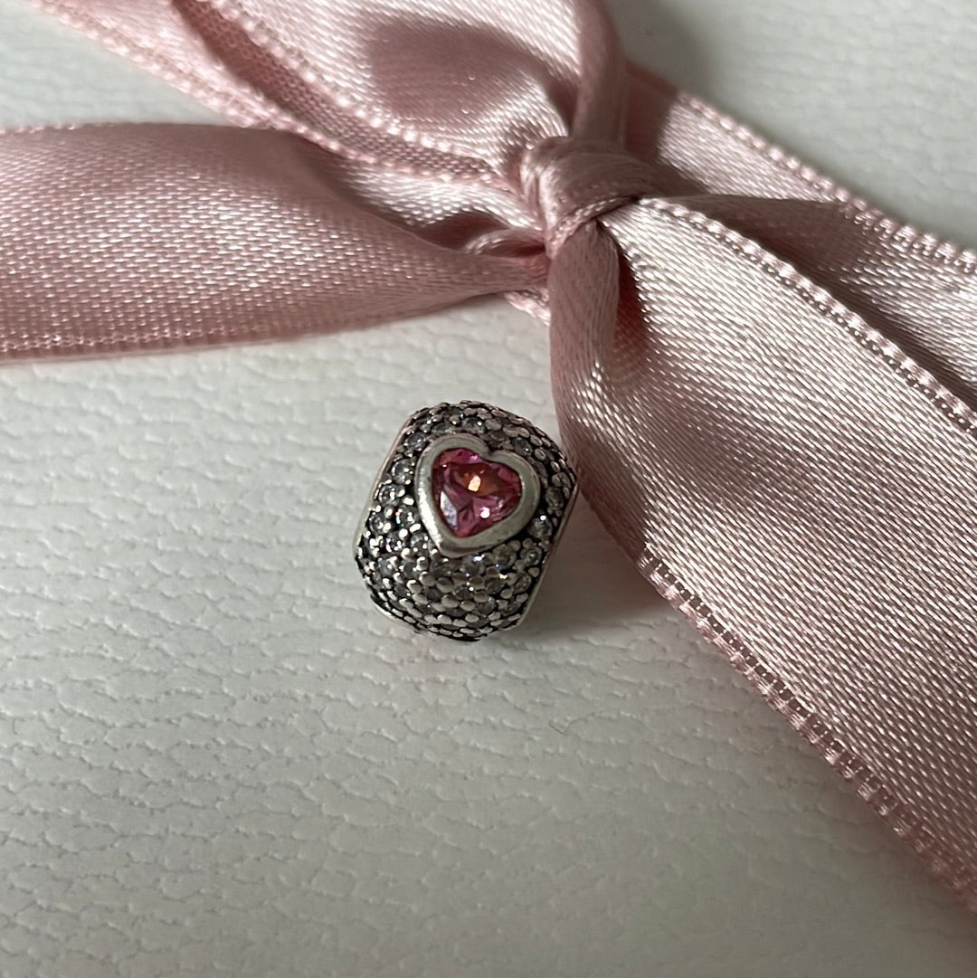 Genuine Pandora Clear Pave Charm With Pink CZ Hearts Charm