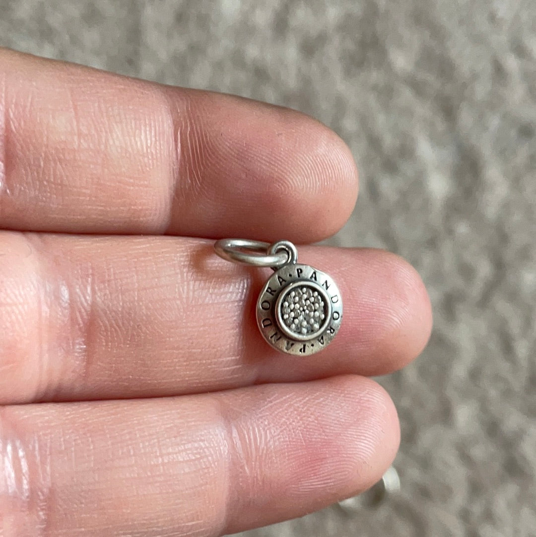 Genuine Pandora Pave Dangle Logo Pendant Charm