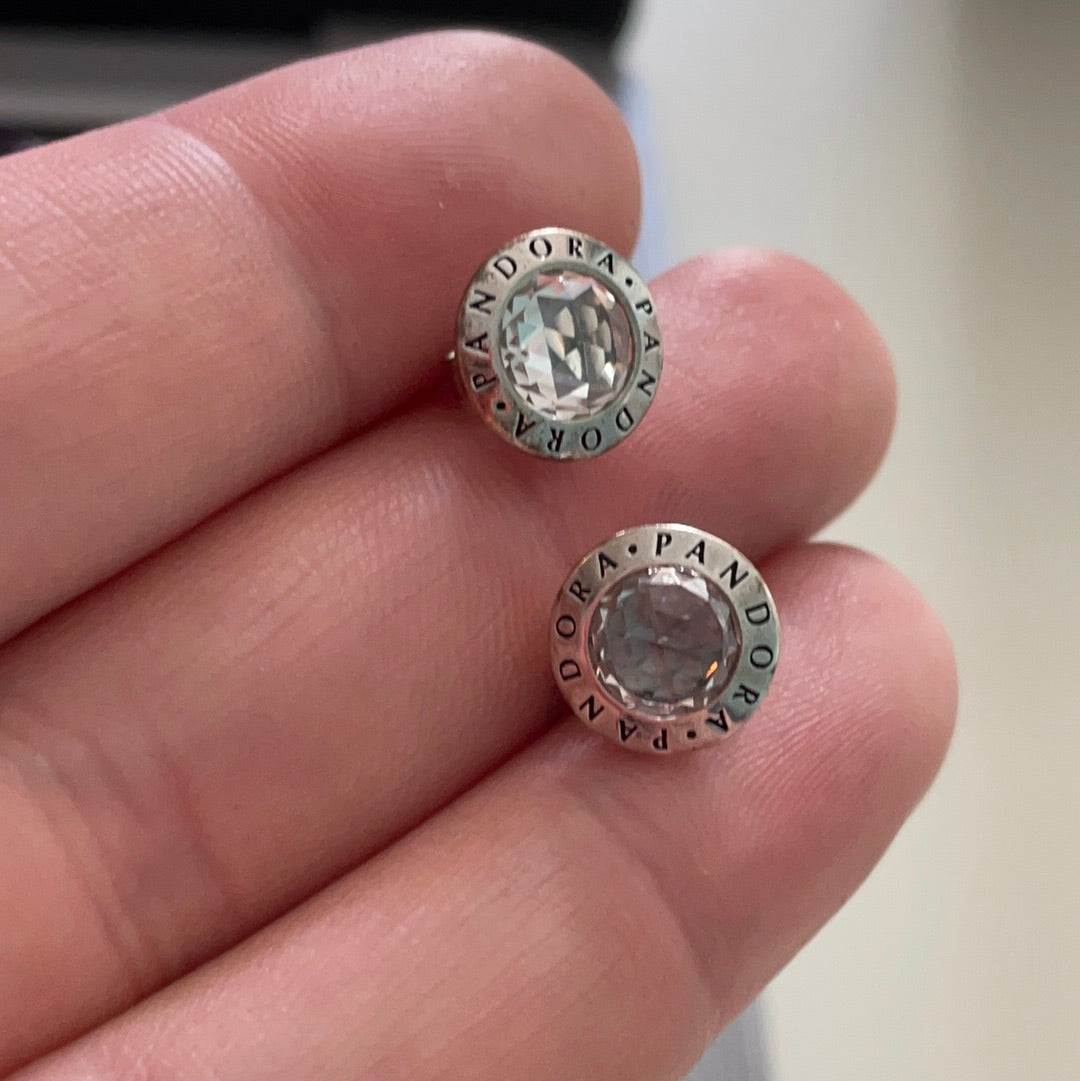 Genuine Pandora Clear Stone Logo Earring Studs