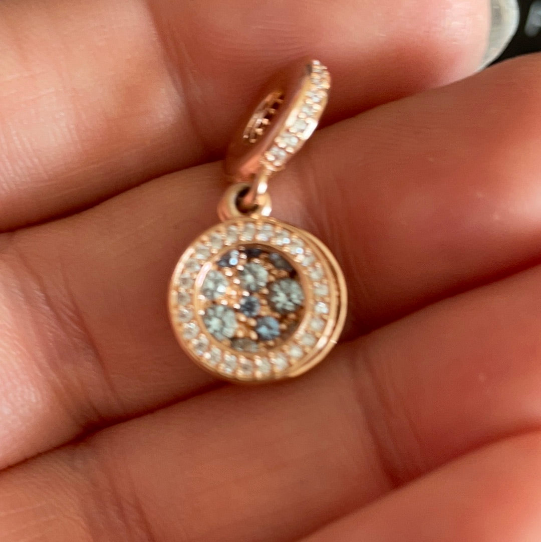 Genuine Pandora Rose Gold Pave Sparkling Disc O Dangle Pendant Charm