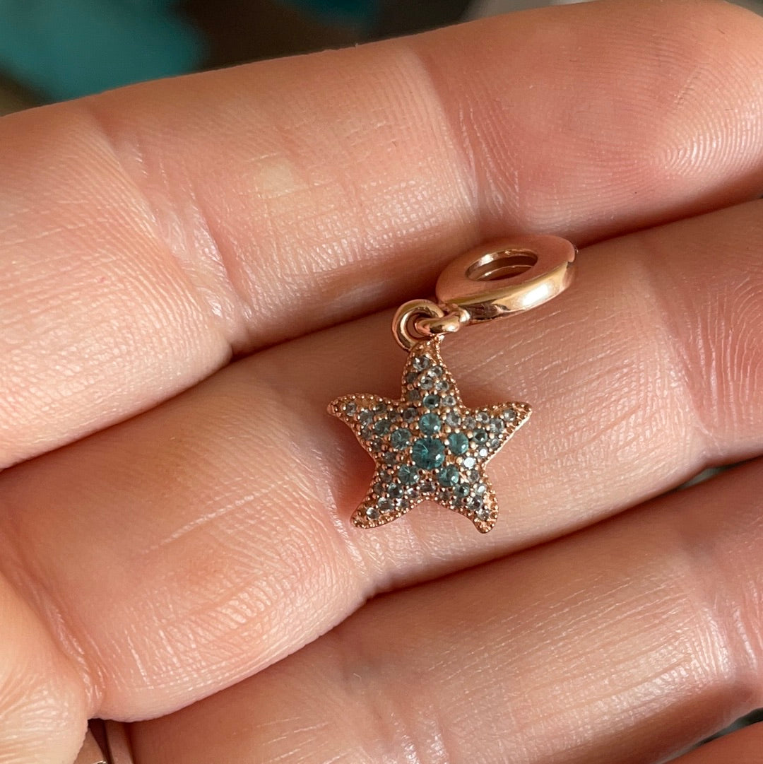 Genuine Pandora Rose Gold Beautiful New Blue Starfish Dangle Charm