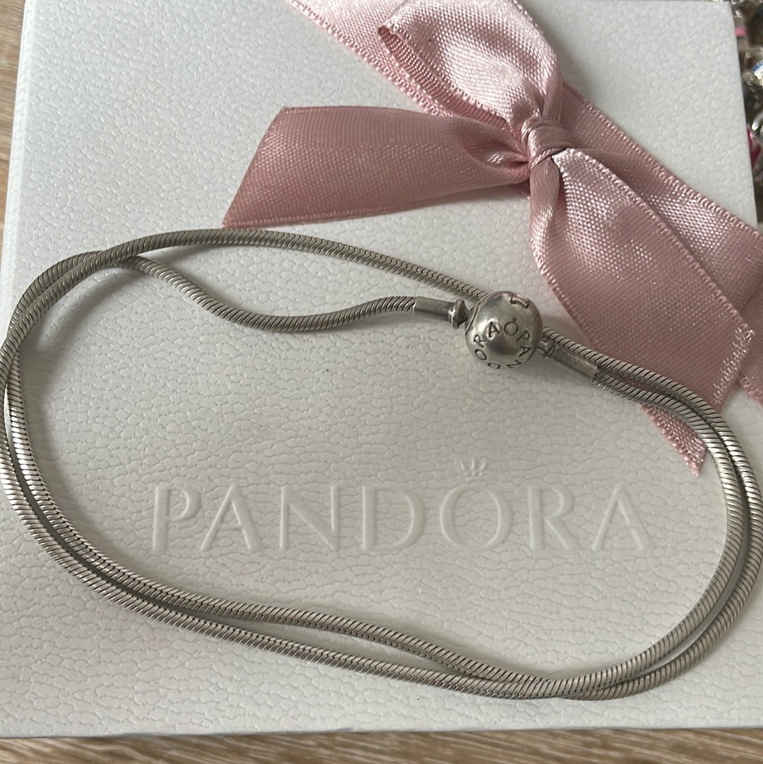 Genuine Pandora Essence Silver / Rose Gold Thin Snake Chain Retired Necklace...