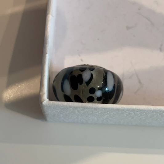 Genuine Pandora Giant XL Murano with White and Black Flowers. Large and Heavy and Retired RARE