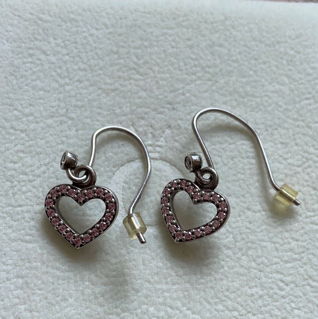 Genuine Pandora Light Pink Pave Heart Rare Dangle Compose Earrings