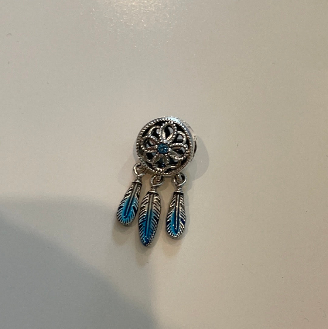 Genuine Pandora Dream Catcher Charm Dipped Blue with Blue Stone Dangle BN