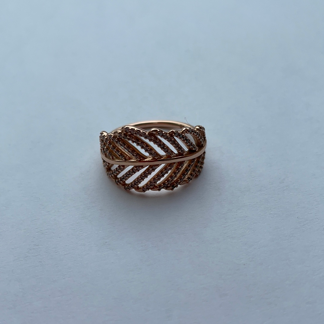 Genuine Pandora Rose Gold Angel Wing Pave Feather Ring Size...