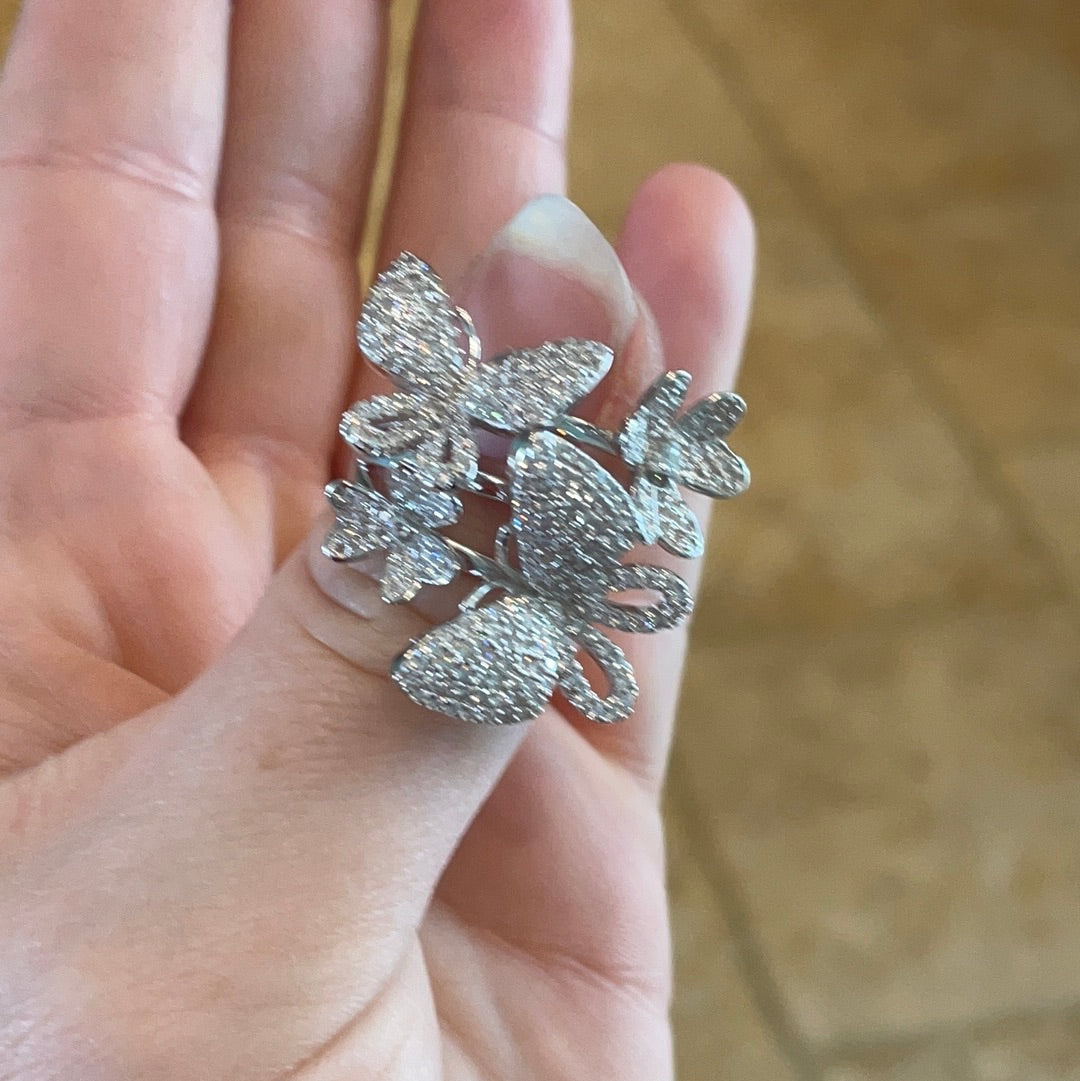 Brand New BEAUTIFUL Sterling Silver Pave Butterfly Ring in Various Colours and Sizes