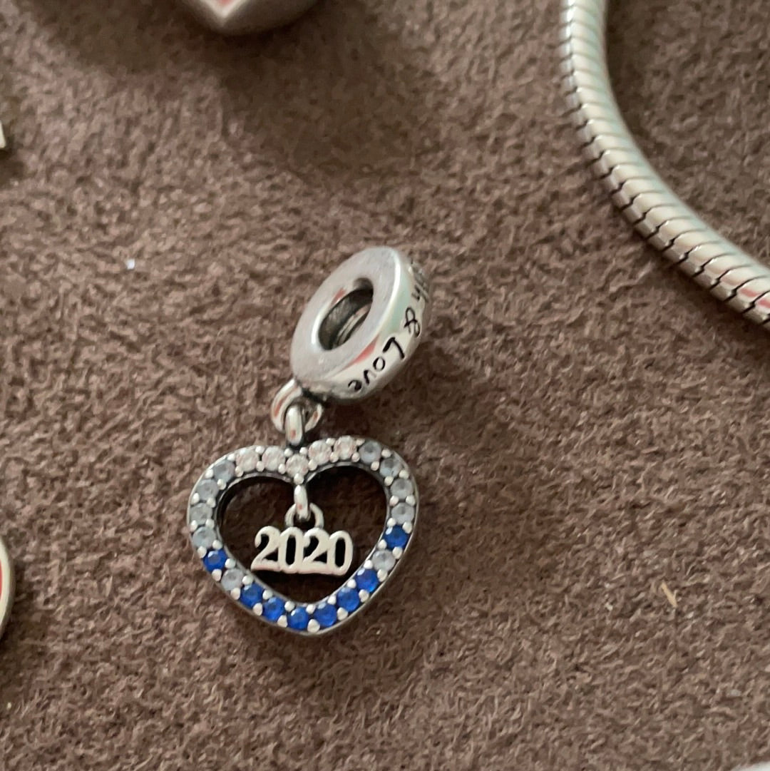 Genuine Pandora 2020 Blue CZ Pave New Year Dangle Covid Charm