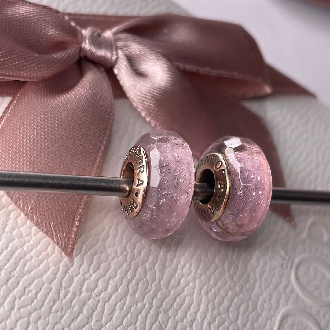 Genuine Pandora Rose Gold Faceted Murano In Pink With Sparkle