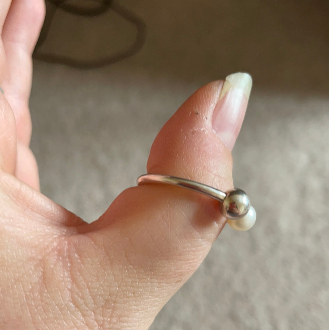 Genuine Pandora Silver Ball Open Ring With Pearl Size 60